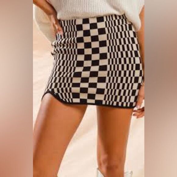 Urban Outfitters Tallulah Notch Knit Mini Skirt Navy Blue and Cream Medium - Picture 2 of 10